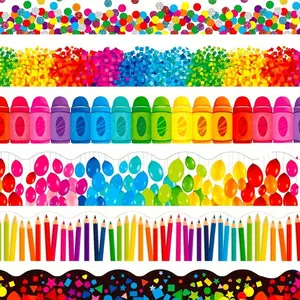 60 Feet Bulletin Board Border Sticker, Colorful Crayon Die-Cut Rolling Border Stickers, Sticker Decals for Back to School Classroom Office Party Decorations