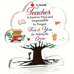 Thank You Teacher Acrylic Tree Plaque, Heartfelt Gift for Graduation, Retirement, Acrylic Teacher Decorative Ornament, Desk Accessory for Educators, Inspirational Keepsake for Teachers, Signs, Desk Signage, Home Office Decor