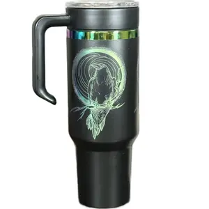 Ryan Sherwood Crow Design 40oz Tumbler with Handle & Silicone Straw - Black, Reusable, Washable, Portable Water Bottle for On-The-Go Hydration