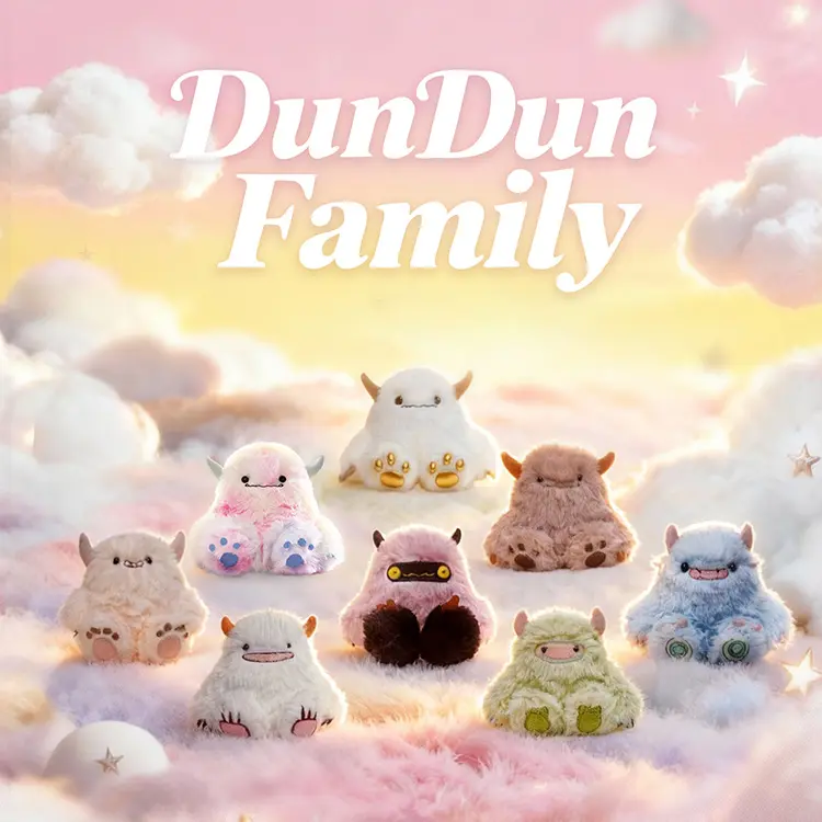 MOMOTOY DUNDUN FAMILY Collectible Cartoon Plush Pendant Blind Box, Stress Relief Toy, Birthday Gift Box, Full Set