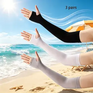 Unisex Solid Color Arm Sleeves (3 Pairs) - Soft Ice Silk Fabric, Proper Elasticity, UV Sun Protection, Slim-Fitting Lightweight Arm Covers, Fashion Accessories for Driving, Hiking