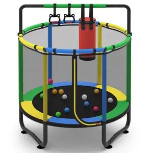 Segmart Mini Round Trampoline for Kids with Basketball Hoop, 55'' Indoor Outdoor Toddler Trampoline with Enclosure Net, Sandbag, Ring, Ocean Balls, Small Trampoline Gift for Boys Girls, Best Christmas Gift for Kids, Black Friday