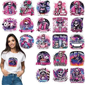 Funny Skull Iron on Transfers - 20 Sheets Pink Snarky Skeleton DTF Ready to Press Heat Transfers Stickers Iron on Decals Patches for Bag Jeans T Shirts Pillow Covers DIY Decorations