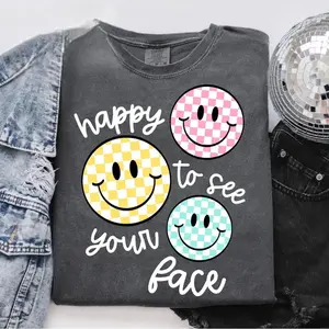Happy To See Your Face shirt Teacher shirt Checkered smiley face t-shirt Retro Teacher life Tee Teacher appreciation gift