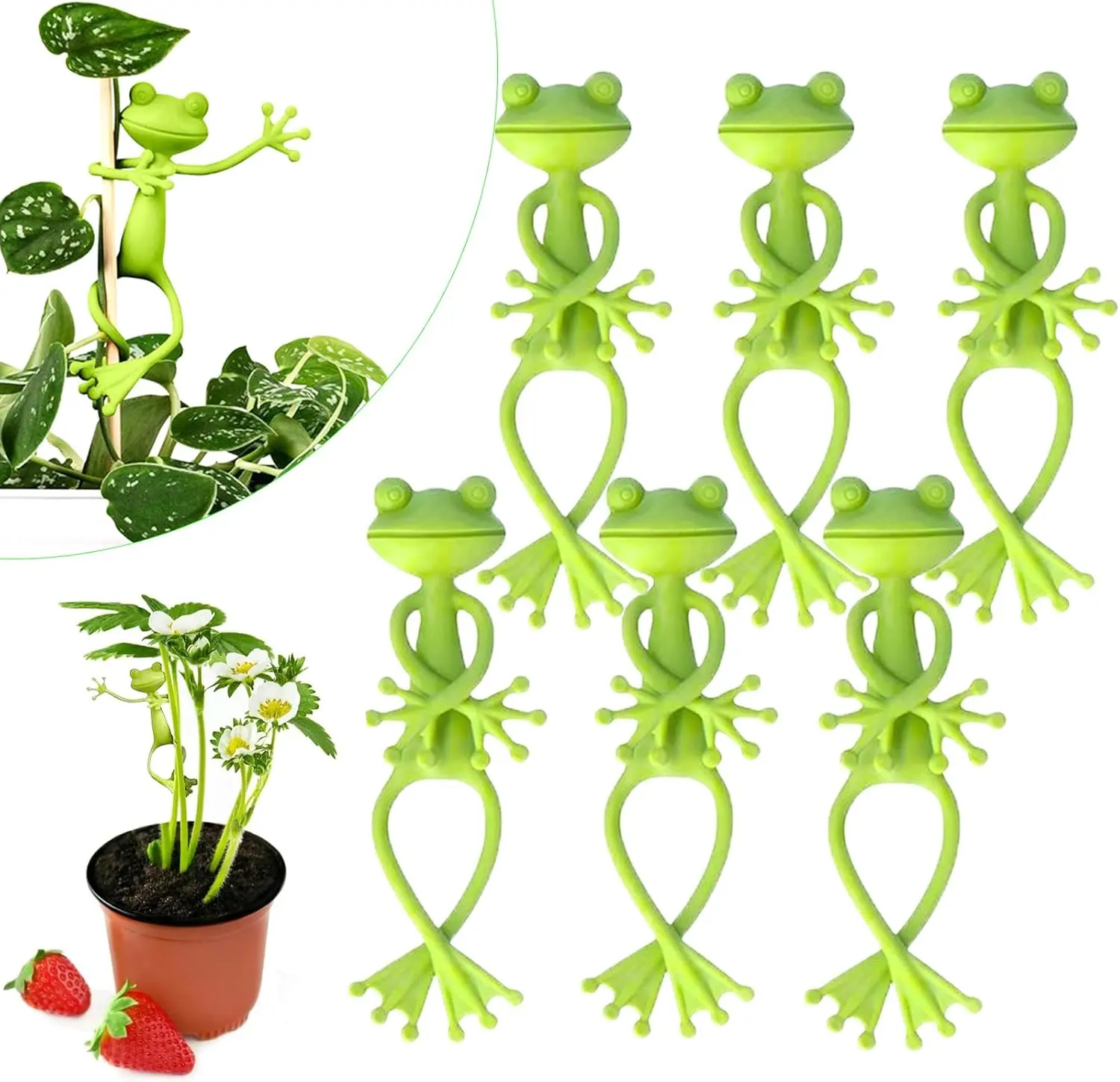 6PCS Green Frog Plant Holders, Garden Plant Supplies, Stable Potted Stand with Rose Vine Care & Support, Indoor-Outdoor Garden Decor Climbing Traction Fixture