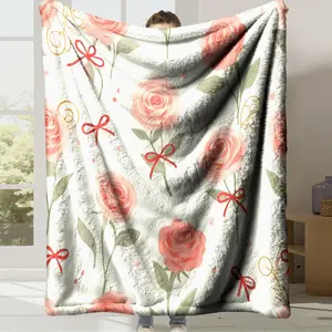 Super Soft Flannel & Milk Fleece Blanket, 300GSM Anti - Static All - Season Blanket for Bed, Sofa, Couch & Office, Lightweight Warm Throw for Travel, Camping & Christmas Gift, Rose Patterned Decor, Machine Washable Non - Fading