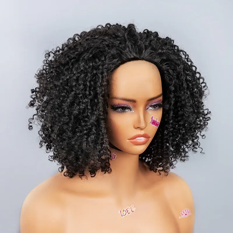 ISEE HAIR Adult Human Hair Wear-Go Half Wig - Kinky Curly Layered Pre-Styled Unisex Flip-Over Drawstring Cap, Natural Look, Easy Styling, Snug Fit, Ideal for Vacation, Snug Fit Wig, Curly Human Hair Wig