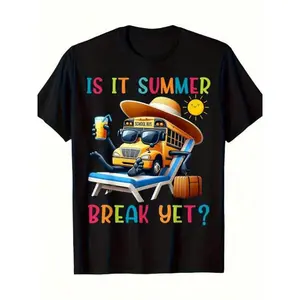 Is Summer Vacation Coming Bus Driver Last Day Of School T-Shirt, Pure Cotton Bus T-Shirt, Men's 180G, Round Neck, Black, Shipped From The USA [Plus Size] Slogan Print Casual Short Sleeve T-Shirt| Breathable Summer Fabric| Regular Fit for Casual