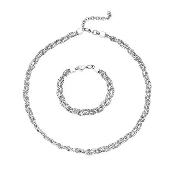 Stately Steel Pop Corn Mesh Necklace and Bracelet