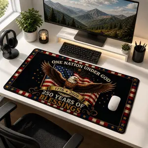 American 250th Anniversary Desk Mat, Patriotic Eagle Flag 1776 2026 Desk Mat, One Nation Under God Gift