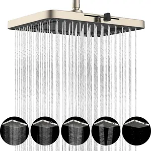 Hibbent 5 Spray Modes Shower Head, 13'' High Pressure Rain Shower Head, Large Rainfall Showerhead, High Flow Waterfall Bathroom Fixed Showerheads, Adjustable Swivel Ball Joint, Brushed Nickel