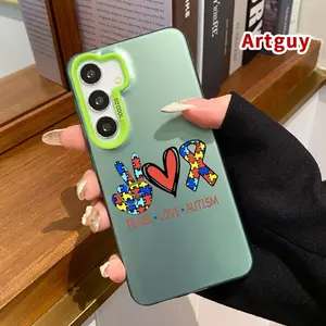 Phone Case Compatible with Samsung Galaxy  S23 Ultra S24 Plus S25 S22+ Autism Love Peace Pattern Shockproof Silicone PC Back Protective Smartphone Cover Cellphone Protective