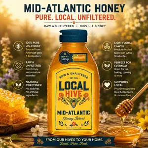 Mid-Atlantic Raw & Unfiltered Honey – 16 oz | 100% Pure U.S. Honey | Light Floral Wildflower Honey for Tea, Coffee, Baking & Cooking