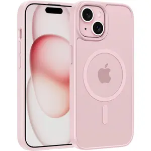 for iPhone 15 Case: for iPhone 14 & iPhone 13 Case | Magnetic Frosted Translucent Slim Shockproof Cell Phone Cover | Military Grade Protection Drop Proof Tough Protective Cases - LightPink