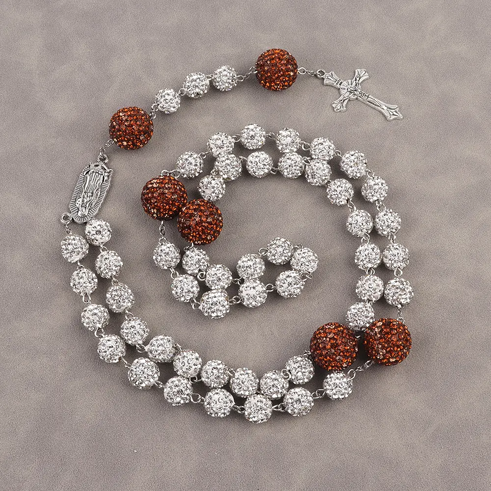 Prayer bead necklace in coffee color+whi