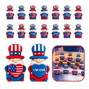 Mini Patriotic Dwarf Figurine American Independence Day Star and Stripe Miniature Sculpture Holiday Decoration