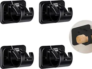 Curtain Rod Black Brackets Set No Drilling Hanger Crossbar Drapery Fixings Wall Mount Self Adhesive Drapery Hook Holders Nail Free for Bathroom