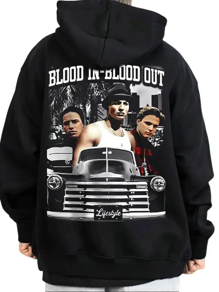 Unisex Blood In Blood Out 80s Vibes Hoodie Basic, Casual, Street Style, Chicano Style, T-Shirt Sweatshirt, Outdoor Wear