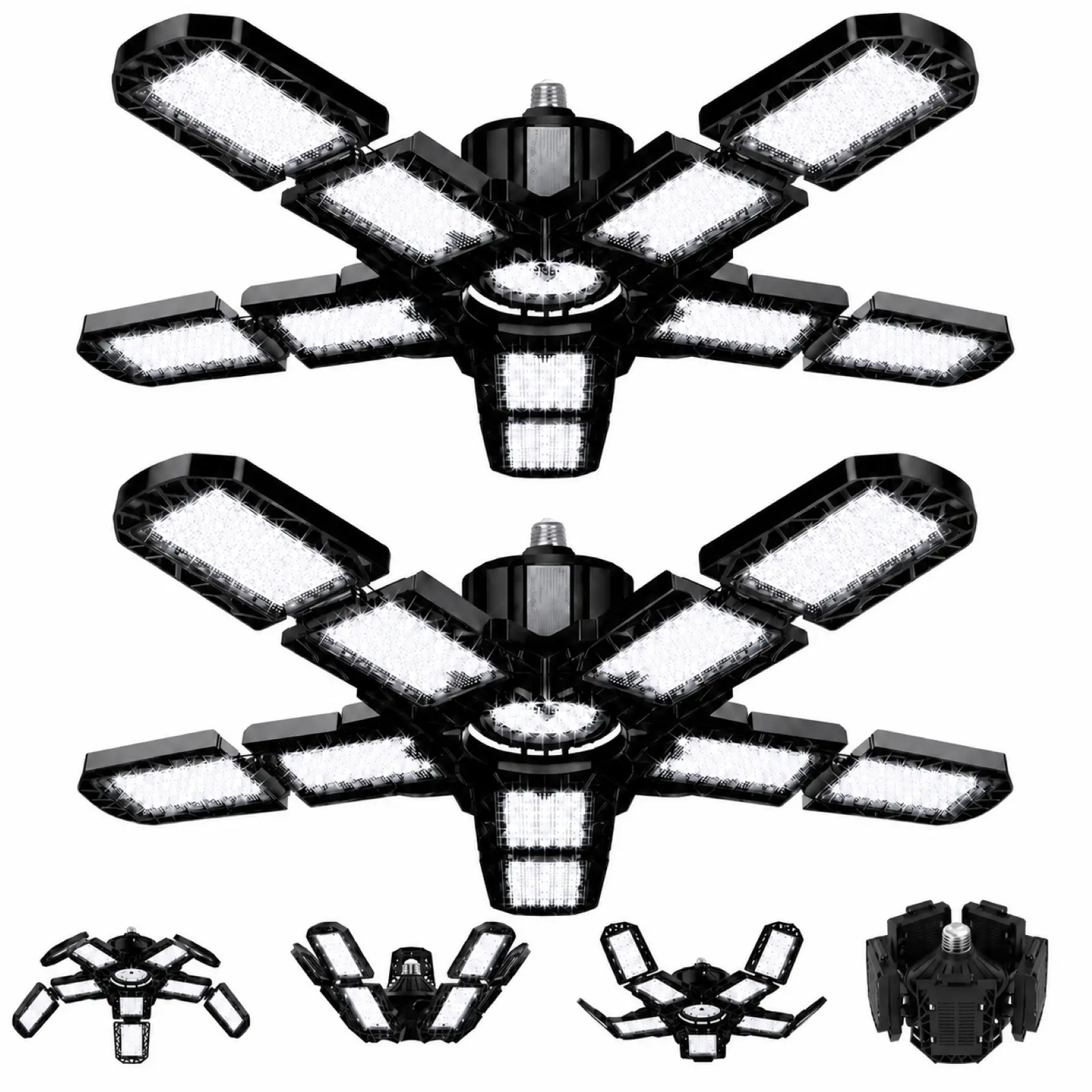 LED Garage Lights 2 Pack, 14000LM High Lumen Brightness, 90W Each, 10+1 Adjustable Panels, 6500K Deformable LED Garage Ceiling Lights, E26/E27 Screw-In Shop Lights for Garage, Workshop, Warehouse, Attic, Basement & Gym