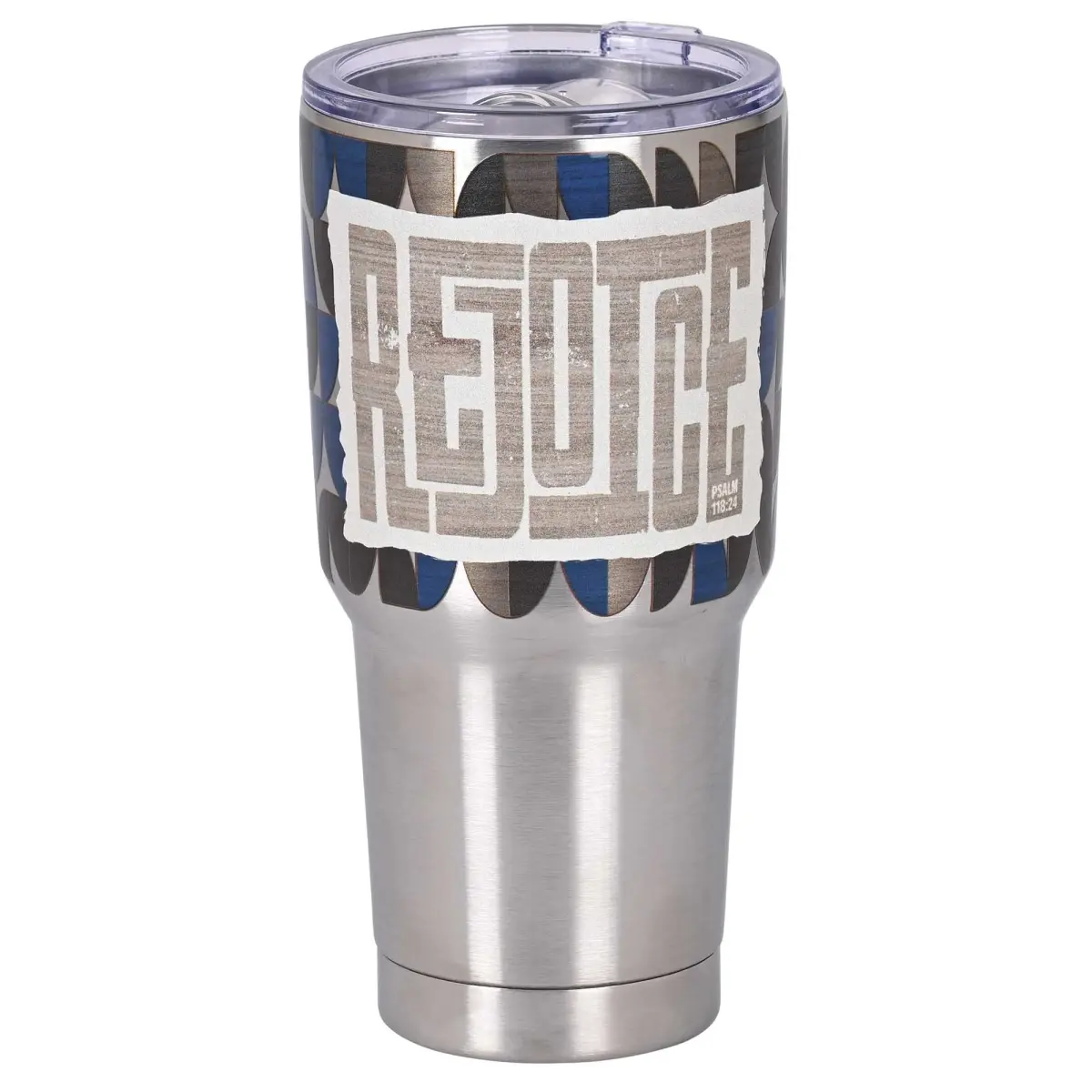 30oz Stainless Steel Vacuum Flask - Dicksons SSTUM-146 Tumbler with 360 Stand, Psalm 118:24 Inspirational Design, Geometric Lid, Portable Plastic-Accented Reusable Insulated Beverage Container, Wrap-Around Details, Hand Wash Safe for Cold Drink Lovers