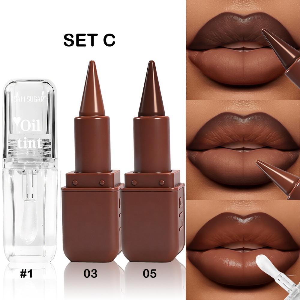 3pcs Matte Lip liner & Lip Oil Set - Waterproof Long-Lasting, Non-Stick Velvet Finish, Mixed Shades (Hydrating Matte Lip liner and Gloss Combo) for Party, lip combo set, Party Festival Christmas Halloween Daily Makeup & Daily Wear