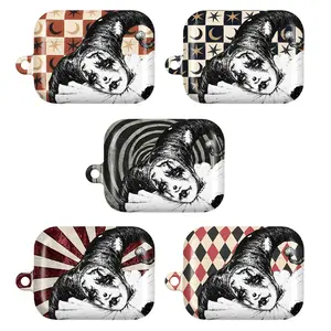 Vintage Jester AirPods Case – Dark Circus Aesthetic Retro Star Moon Pattern Cover for AirPods 1 2 3 4 & AirPods Pro 1/Pro 2/Pro 3, Alt Goth Unique Gift