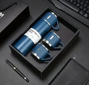 3PCS Set Insulated Mug Handheld Stainless Steel Blue Color with Box Packaging for Everyday Use Hot & Cold Drinks