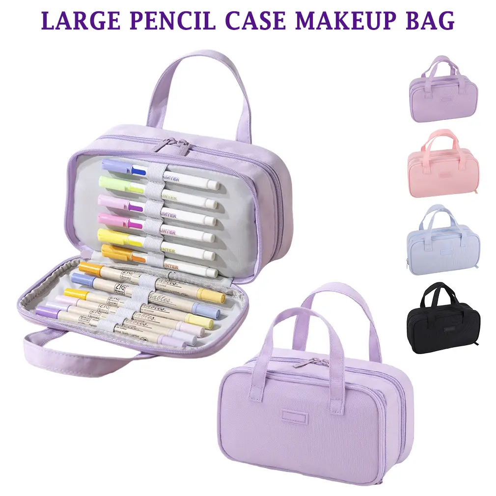 Large Pencil Case Multi Compartment Pencil Pouch with Carrying Handle Big Capacity Pencil Bag for Teen Girls Boys School Students Women Men
