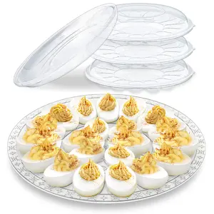 Deviled Egg Containers and Platters - (3 Pack) 15 Slot Clear Plastic Trays with Lid for Eggs and Finger Foods
