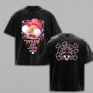 Tony Tony Chopper- OneP Anime Vintage Washed Tee Cute Graphic Oversize Heavyweight Cotton T-shirt Unisex Gift For Pirate Manga Fan Y2K Fashion - Straw Hat Crew Doctor Menswear Oversized Top Apparel Classic