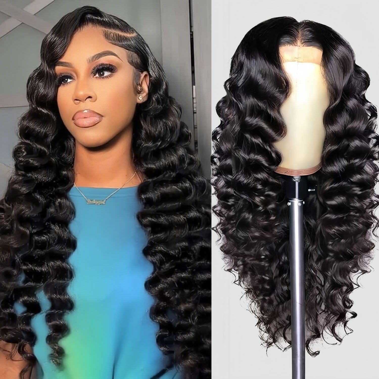 13x4 Black Deep Wave Lace Front Wigs Human Hair Hair HD Transparent Lace Frontal Human Hair Wigs 180% Density For Black Women