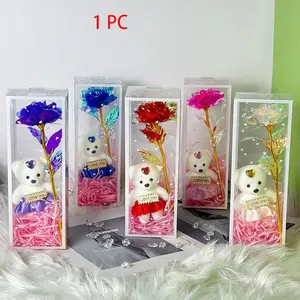 Artificial Flower with Gift Box, 1 Count Cute Bear-Design Flower, Decorative Flower for Home, Party, Wedding and Anniversary