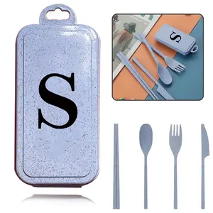4 Pcs Travel Utensils Set with Case, Cutlery Kit Detachable Box Organizer, Reusable Kitchen Dinnerware, Foldable Spoon Fork Knife Chopsticks