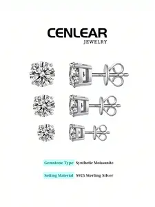 S925 Silver Moissanite Earrings, Stud Earring Jewelry, 0.5ct/1.0ct/2.0ct, Gold Plated, Four Prong, Classic Design, Perfect Gift for Women