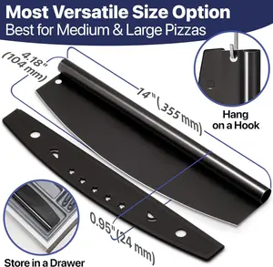 Pizza Cutter Rocker Blade - Sharp Stainless Steel Slicer Knife, Protective Cover, Dishwasher Safe, Large - Professional Pizza Oven Accessories