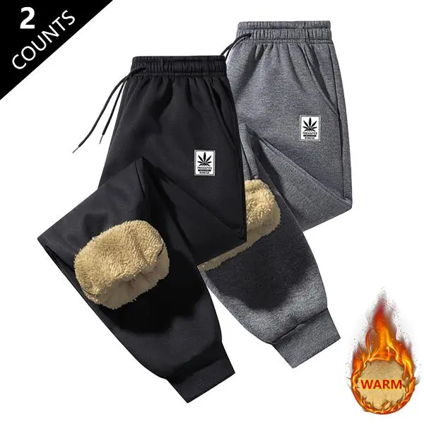 Men's fleece-lined jogger pants sports pants, warm winter athletic pants with pockets, comfortable polyester fiber workout set, machine washable cold-weather training gear