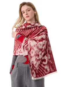 Breaking Red Jacquard Silk Scarf – 100% Mulberry Silk, 71"x24"