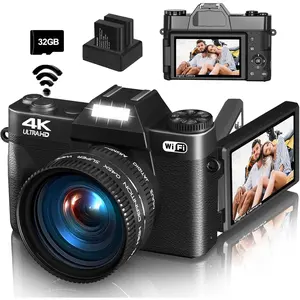 4K Digital Camera for Photography & Vlogging, 56MP YouTube Camera with WiFi, 3" 180? Flip Screen, 16X Digital Zoom, 52mm Wide Angle & Macro Lens, 32GB TF Card, 2  - Black