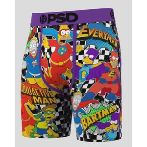 PSD Mens Bartman Squad Boxer Brief - Standard Length 7 Inch Inseam, Soft and Breathable Poly Blend Fabric