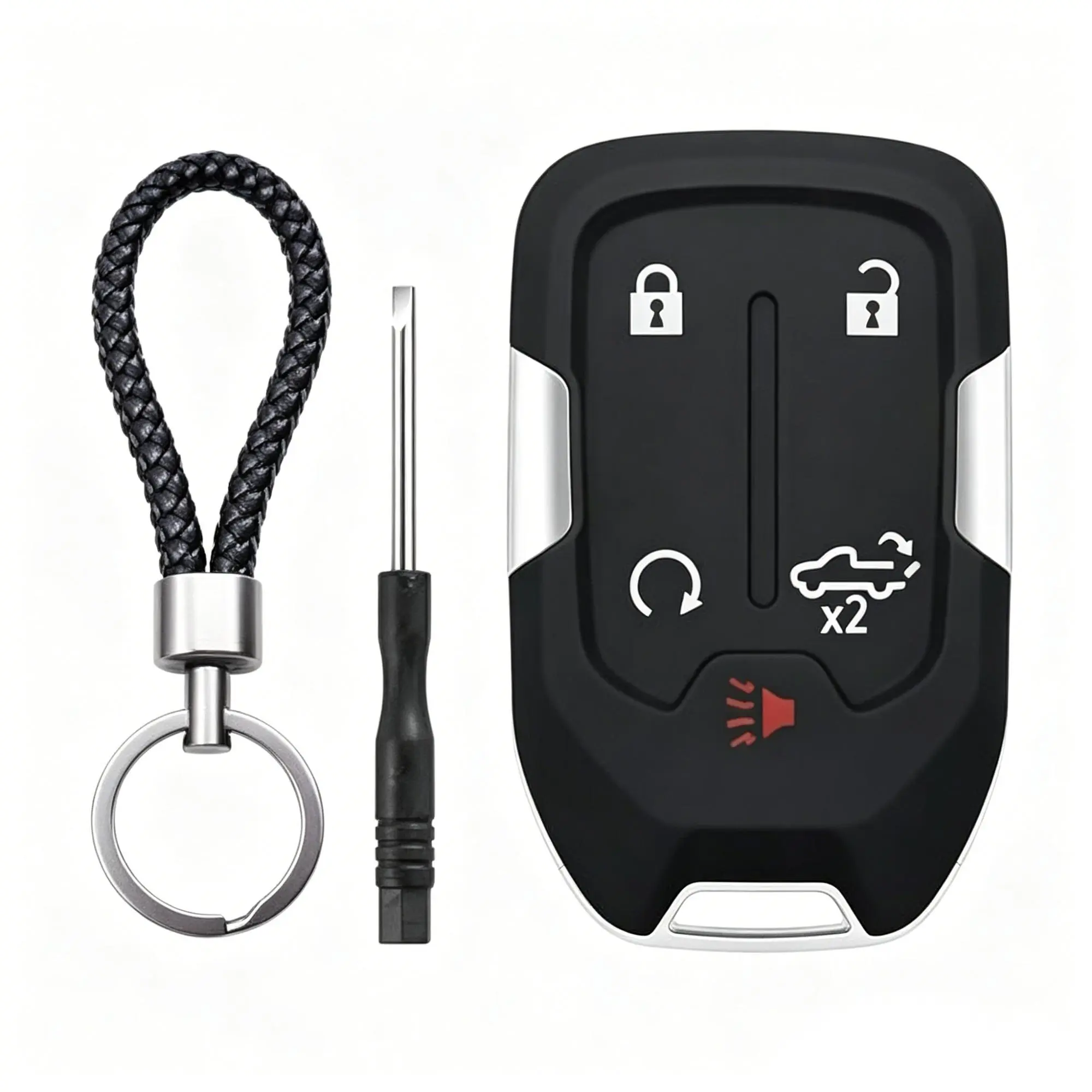 WOAOW Key Fob Shell Case Replacement Fits for Chevy Silverado 2022 2021 2020 2019 and GMC Sierra 1500 2500HD 3500HD 5 Button Keyless Entry Remote Control Smart Car Key Fob Cover