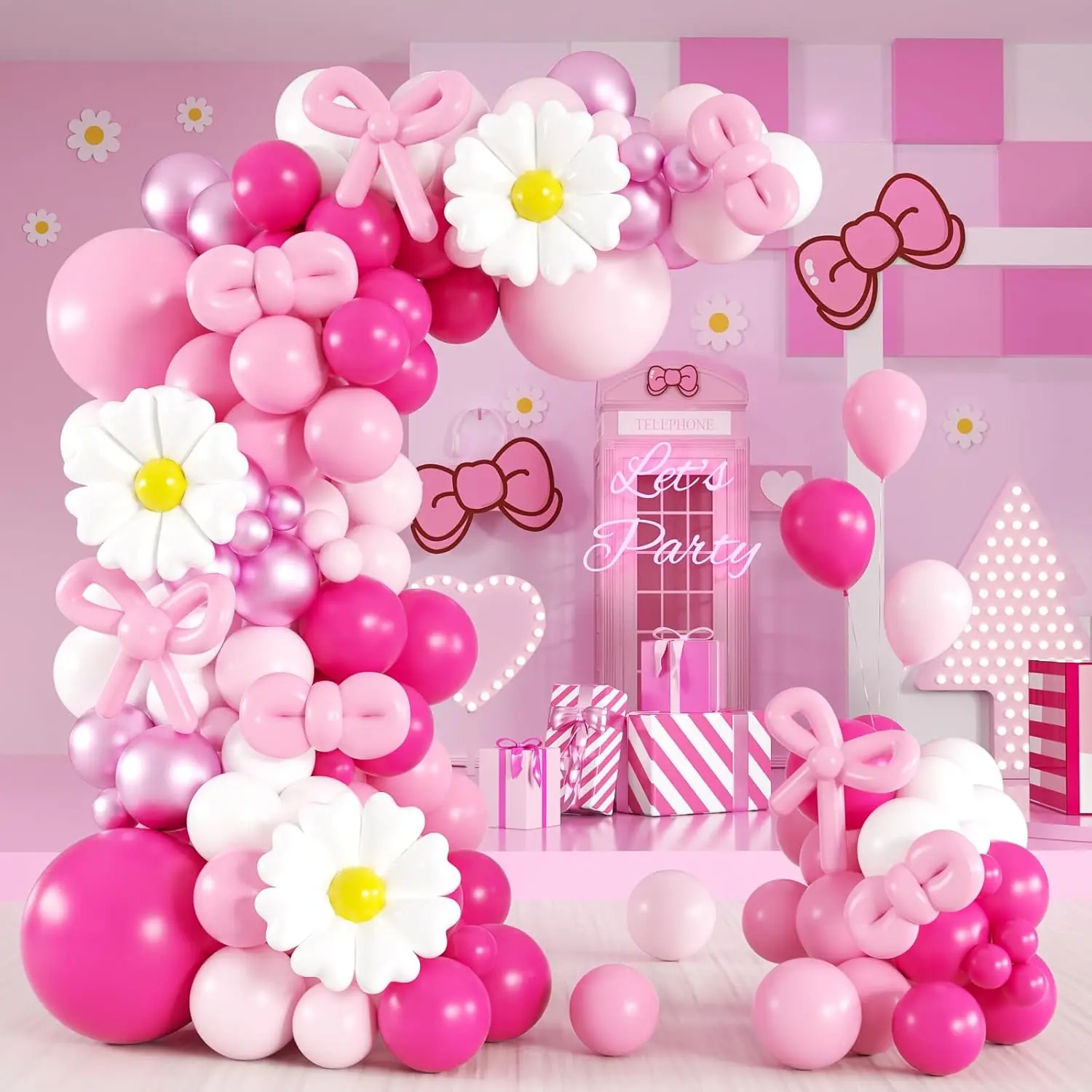 139pcs Pink Cat Balloon Arch Kit – Hot Pink, White & Flower Foil Balloons for Cat Themed Birthday & Baby Shower