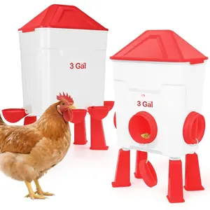 3 Gallon Chicken Waterer and Feeder Set with , 2.75' Watering Cups & 3.5" Feed Ports for Large Beaks, Automatic No- Feeders and Waterers, Easy No-Tools Assembly