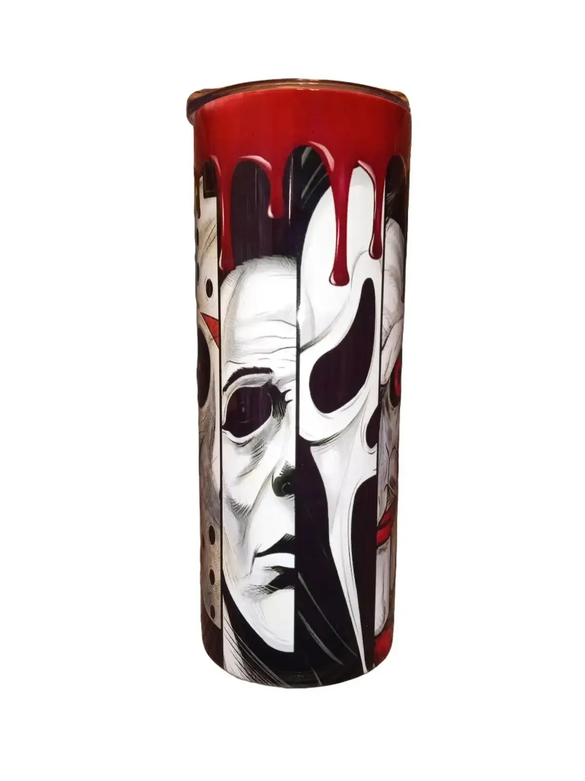 Horror Slice Faces - Blood Paint Drip - 20oz oz 20 oz. 20oz. Skinny Straight Sublimation Tumbler - Amy's Tumbler Junkies - Your Favorite Tumbler Shop!