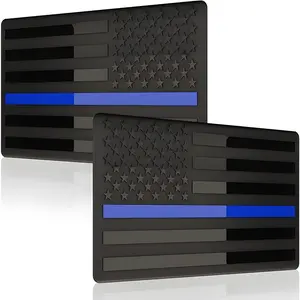 2Pcs USA American Metal Flag Auto Fender Emblem, Embossed 3D Metal Adhesive Sport Truck Car Badge, USA Flag Decal for for Auto SUV Truck Motorcycle (Thin Blue Line) decal sticker