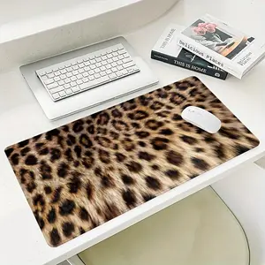 Leopard Print Mouse Pad, Large Gaming Desk Mat with Non-slip Rubber Base, Stitched Edge, Stylish Pattern Design Keyboard Mat for Office and Home Use, Office Desk Accessories