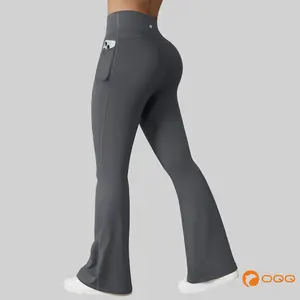 OQQ Women's Crossover High Waist Fit Yoga Pants With Pocket V Back Seam Comfortable For Summer Vacation Travel Outfits Gym Sportswear Bottoms Power Legging