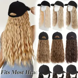 Stylish Hat Wig for Women - Long Wavy Hair Extensions with Adjustable Cap, Heat-Resistant Synthetic Fiber, Black Baseball Hat Design, Perfect for Casual Attire or Special Occasions, Everyday Hairpiece| Long Wavy Hairpiece| Secure Fit Cap, Wig Accessories