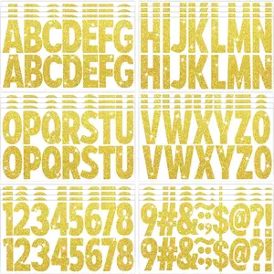 376 Pcs 24 Sheets Large Glitter Letter Stickers Big Font Alphabet Number Self Adhesive Vinyl Stickers for Mailbox Crafts Poster Bulletin Boards Classroom Home Decor (Gold, 2.5 Inch)
