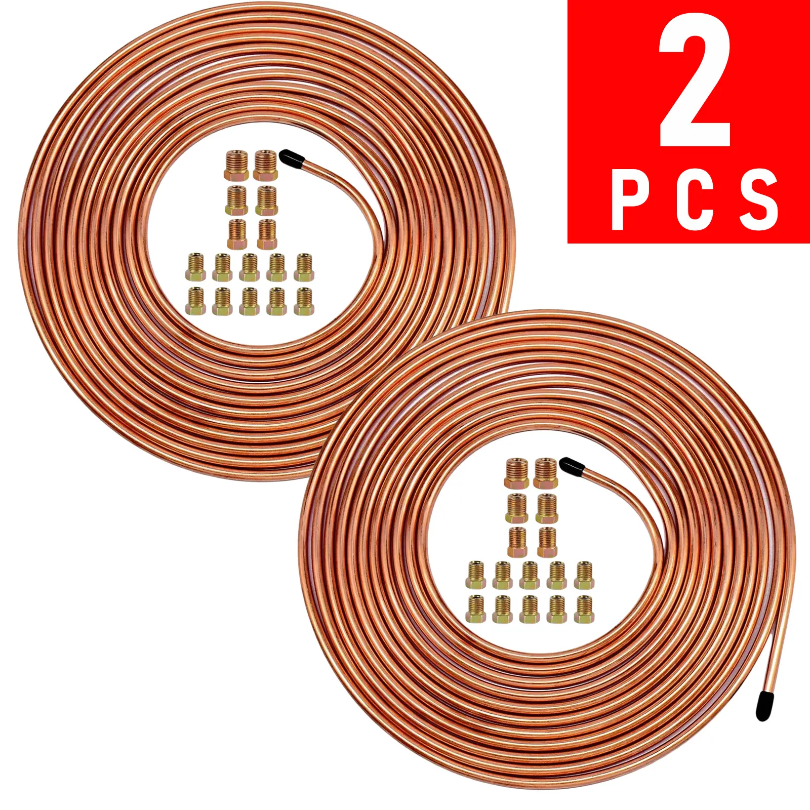 2 X 3/16" Brake Line 25Ft - Copper Nickel Non-Magnetic Brake Tubing with 16 Braking Fittings