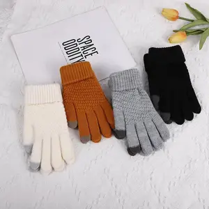 Knitted Thermal Winter Woolen Gloves, Solid Color Touch Screen Thickened Sports Gloves for Cycling Hiking, Sports & Outdoor Accessories, Textured Touchscreen Gloves